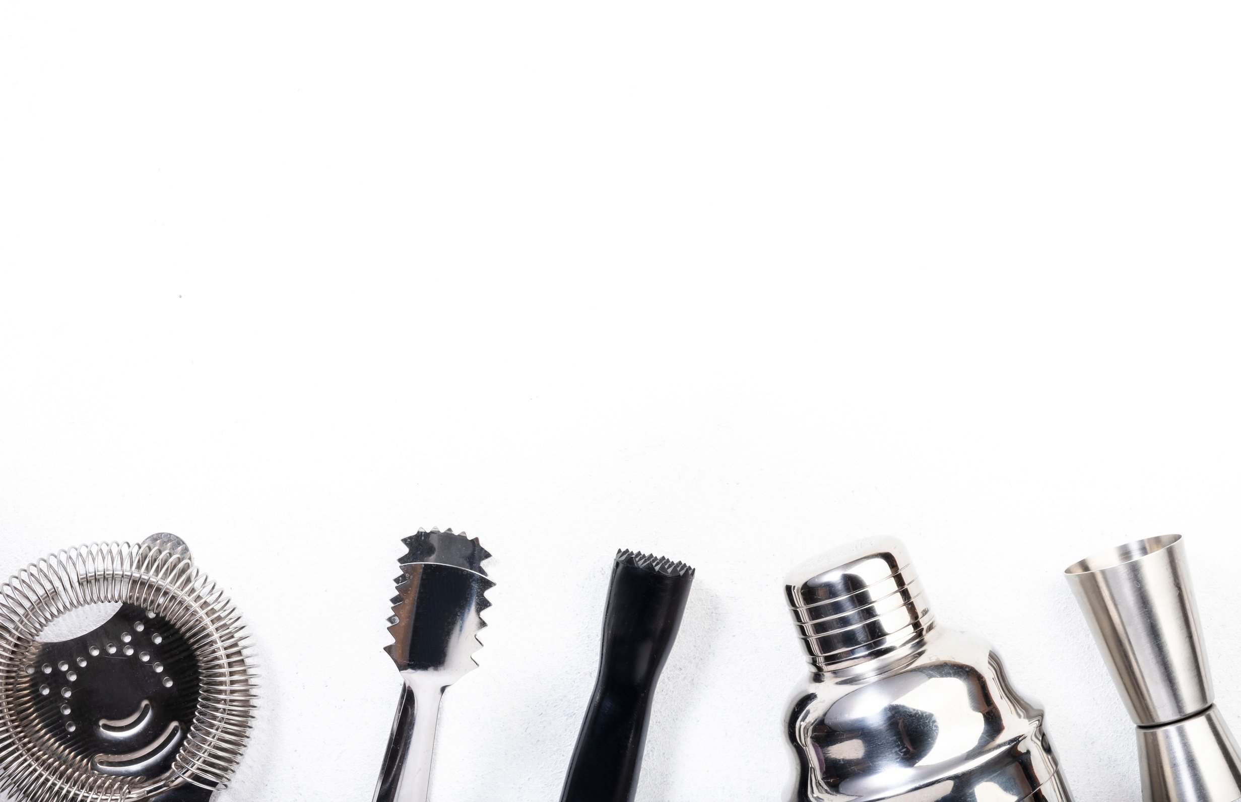 Steel Bar Tools and Accessories for Making Cocktail. Shaker, Jig